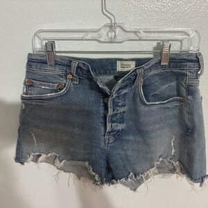 Citizens Of Humanity Faded Blue Frayed Hem Denim Shorts